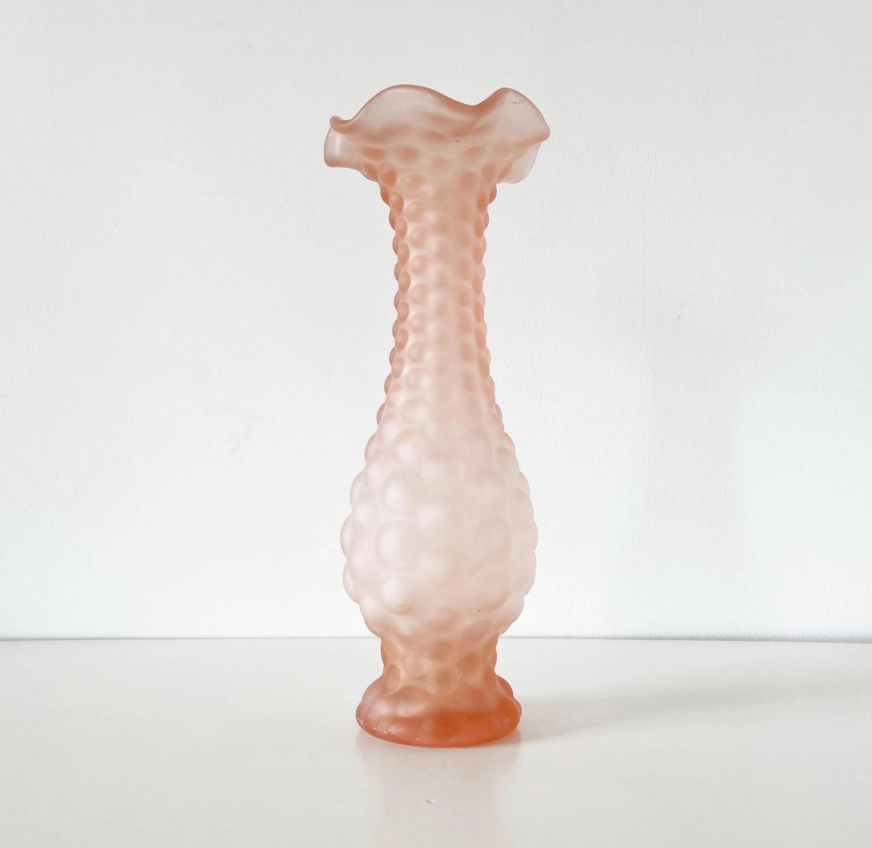 Pink frosted glass corolla vase Empoli Italy 1960