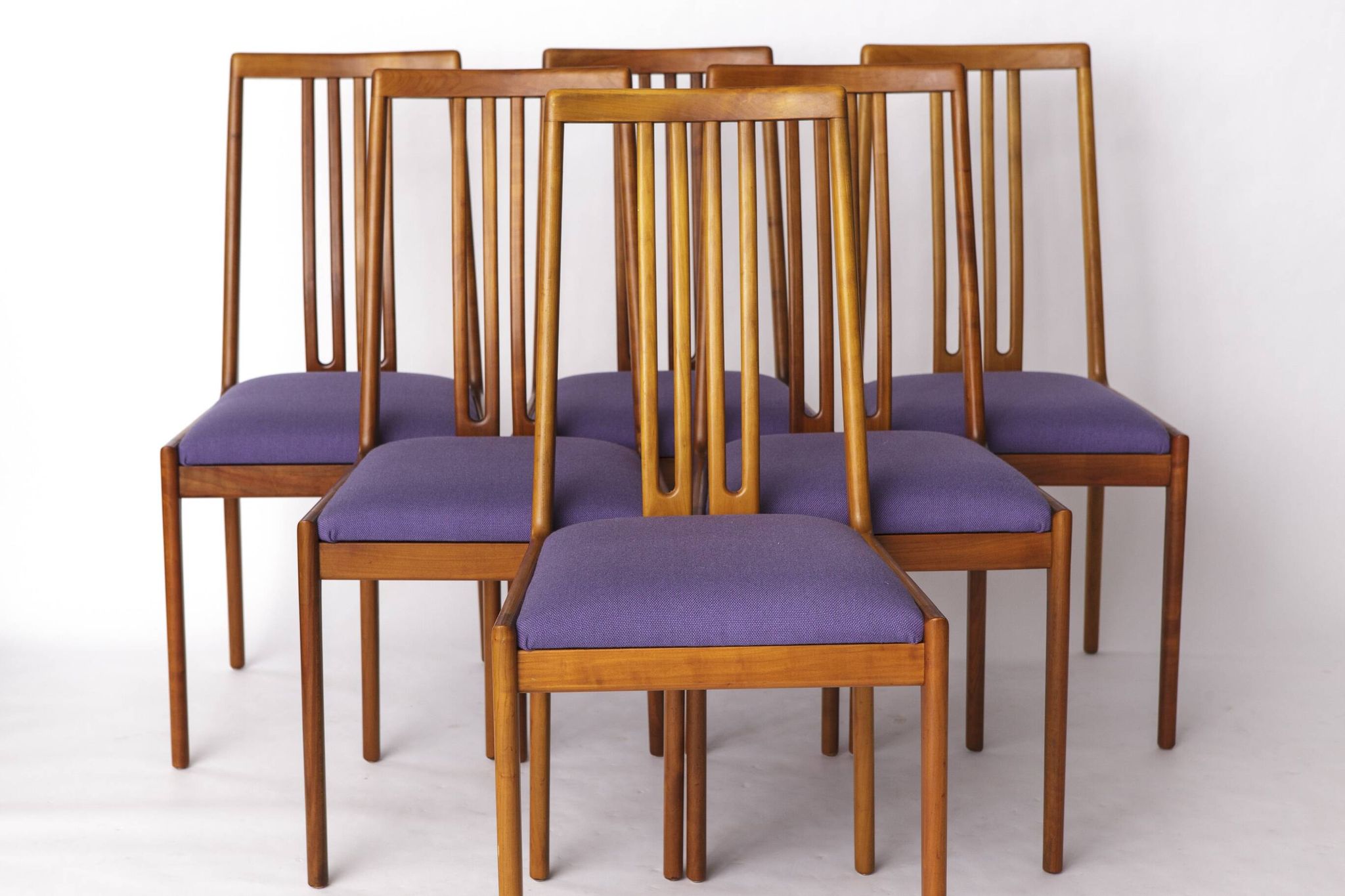 Set of 8 Vintage Chairs by Lübke – 1960s-70s Beech Wood & Violet Textile