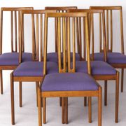 Set of 8 Vintage Chairs by Lübke – 1960s-70s Beech Wood & Violet Textile