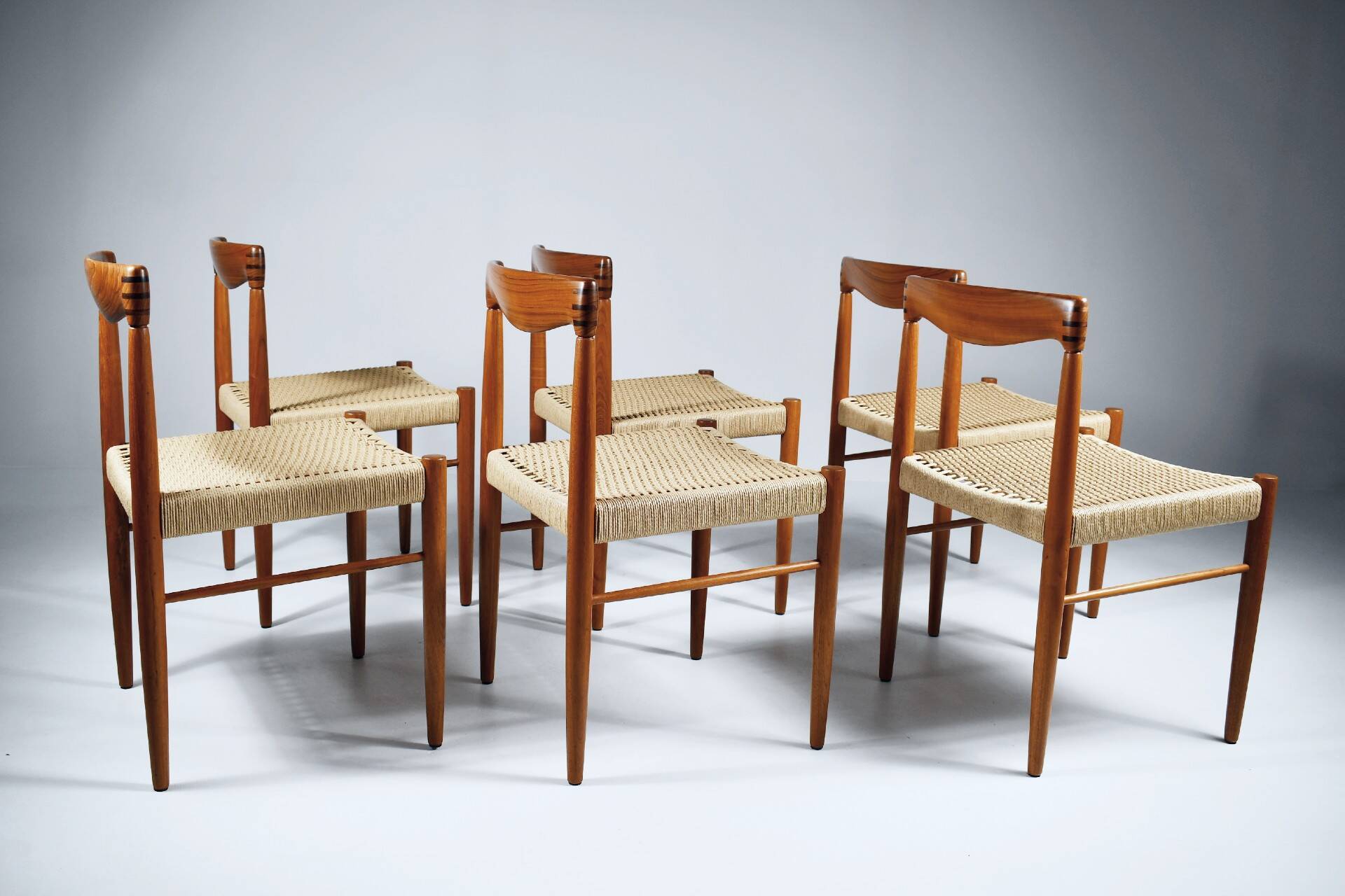 6 wood and rope chairs by Henry Klein for Bramin, 1960s