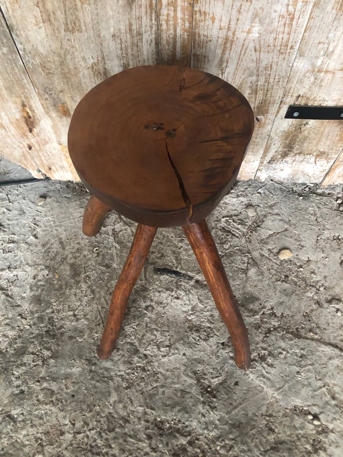 Tabouret Sellette Bois Brut + Assise Rondin Vintage