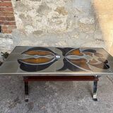 Vintage 1970s ceramic tile coffee table with chrome legs.