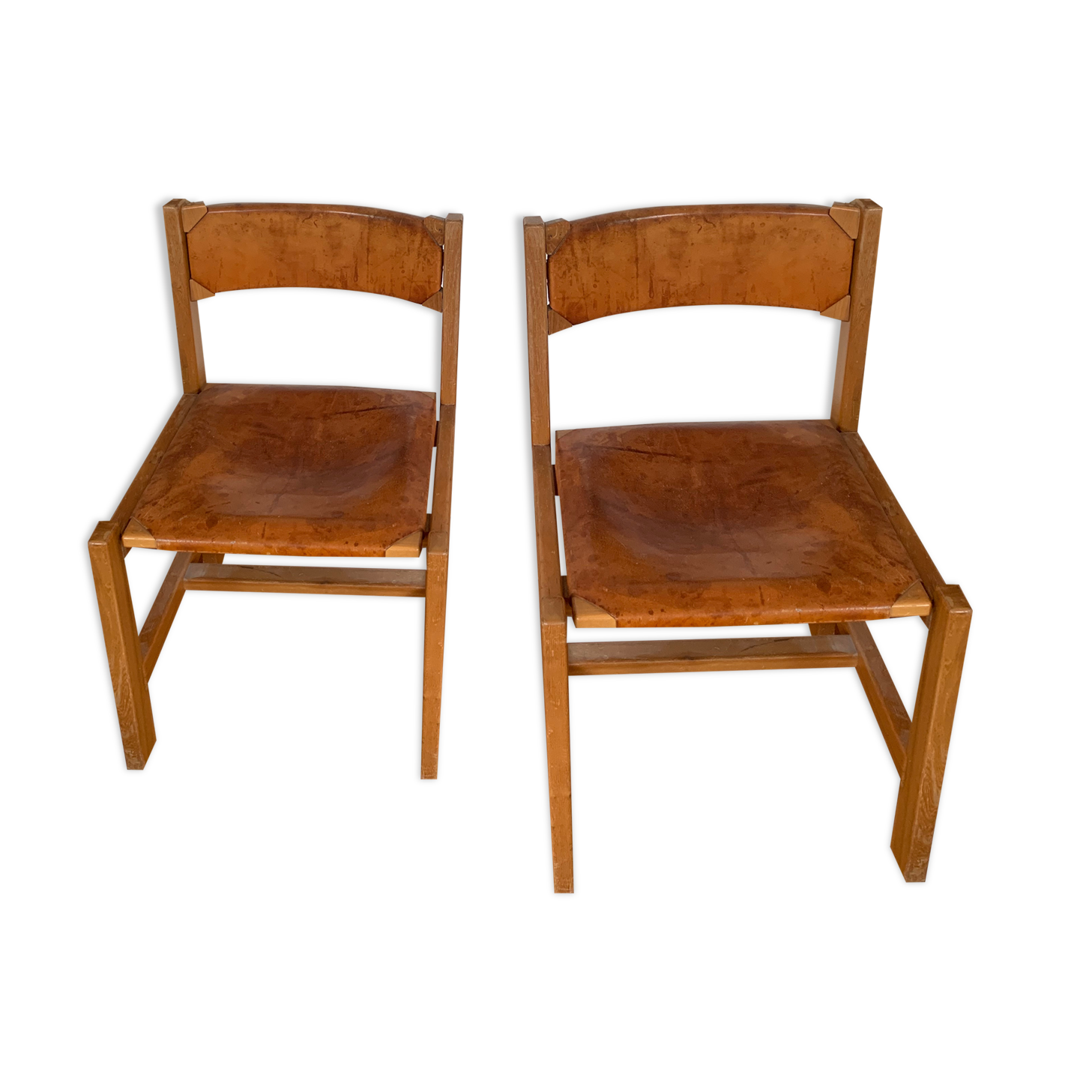 Pair of chairs elm leather