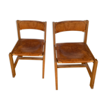 Paire chaises orme cuir