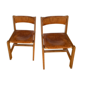 Pair of chairs elm leather