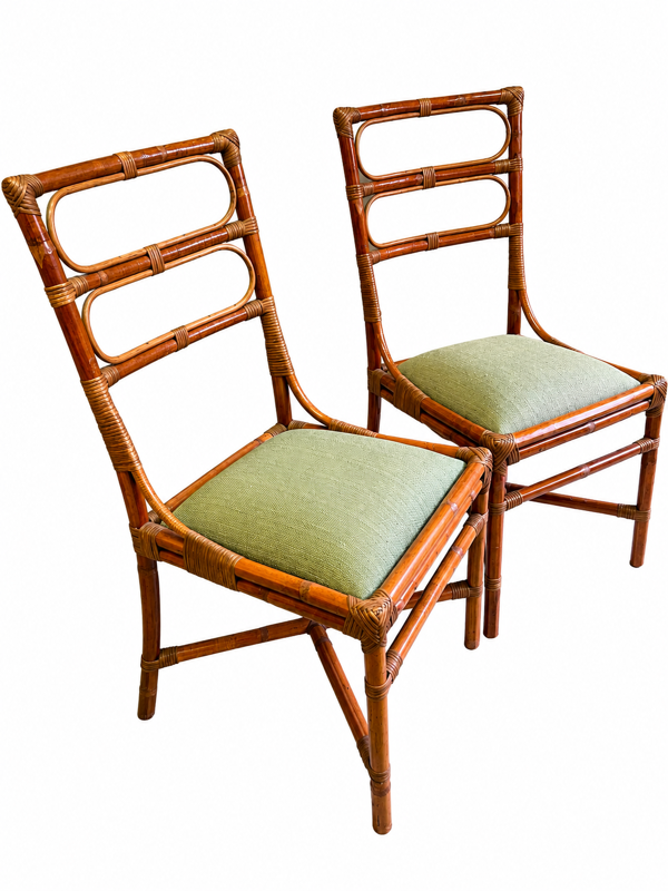 Paire de chaises en rotin et bambou vintage – Esprit Riviera, années 1970