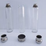Three Art Deco crystal chrome glass bottles