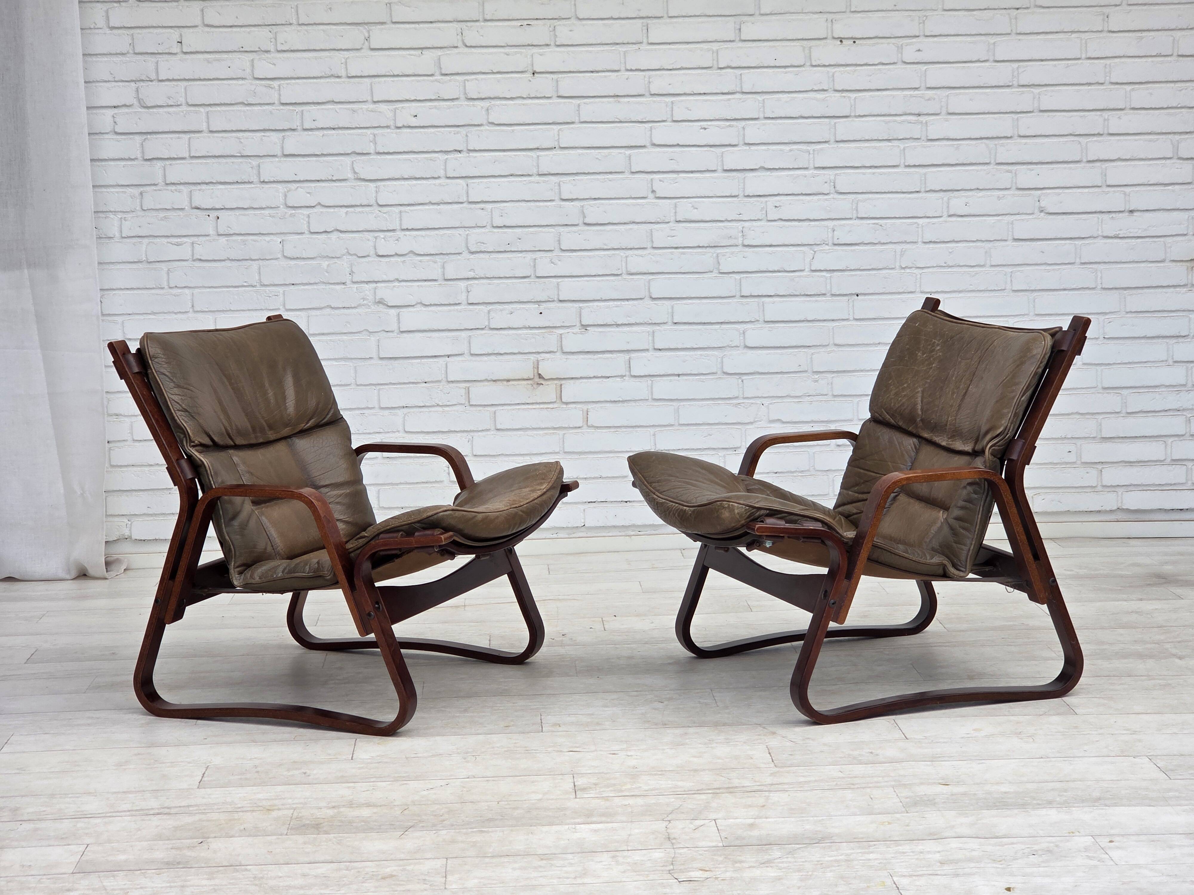 1970s, Norwegian lounge chair, brown furniture leather.