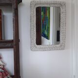 Rectangular mirror in vintage woven wicker rattan