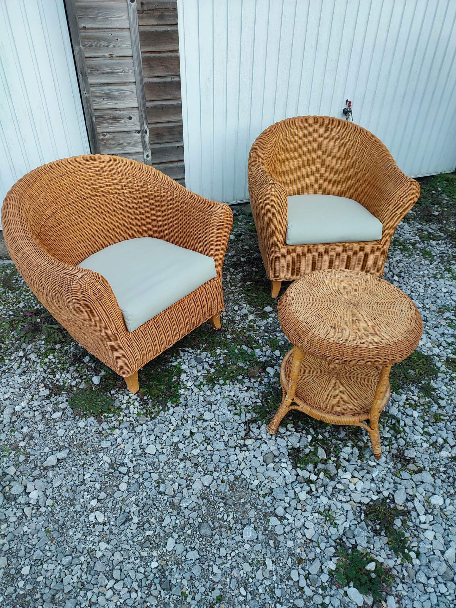 Pair armchairs wicker table Living room veranda vintage