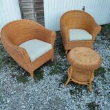 Pair armchairs wicker table Living room veranda vintage
