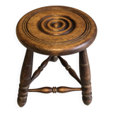 Tabouret tripode rond en bois foncé