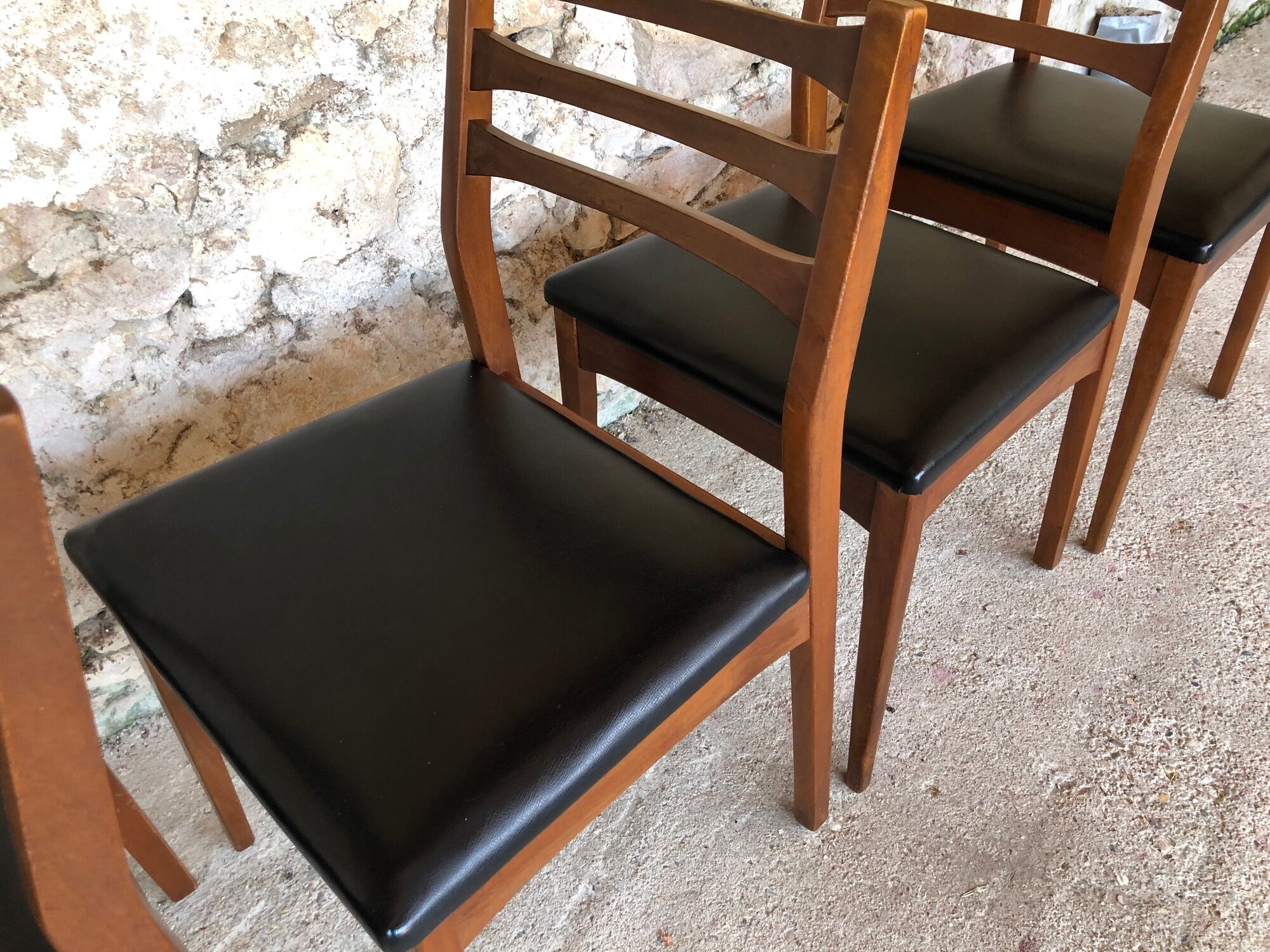 Set of 4 Scandinavian chairs teak and black skai 60s