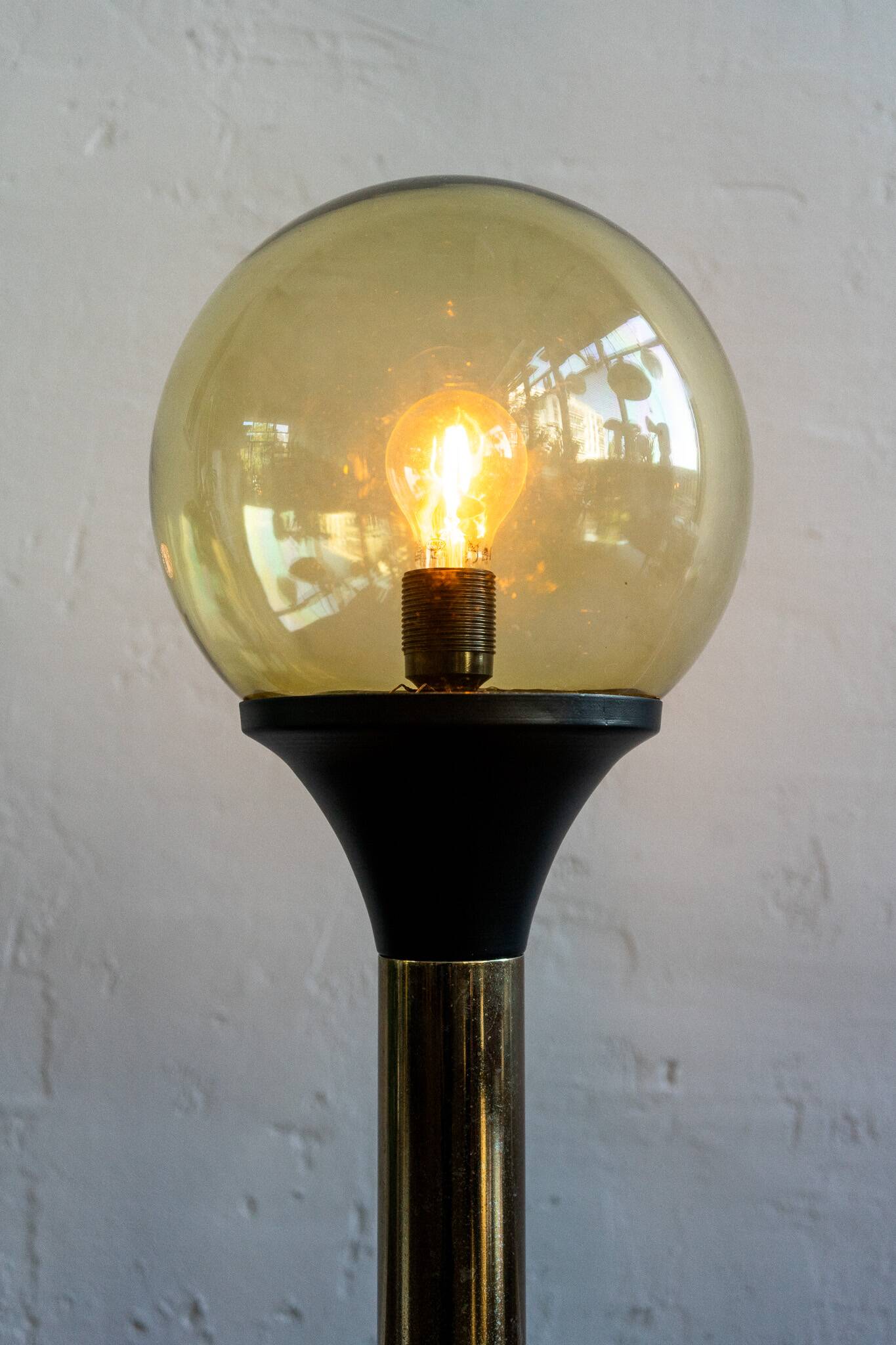 Vintage glass metal floor lamp, 80s