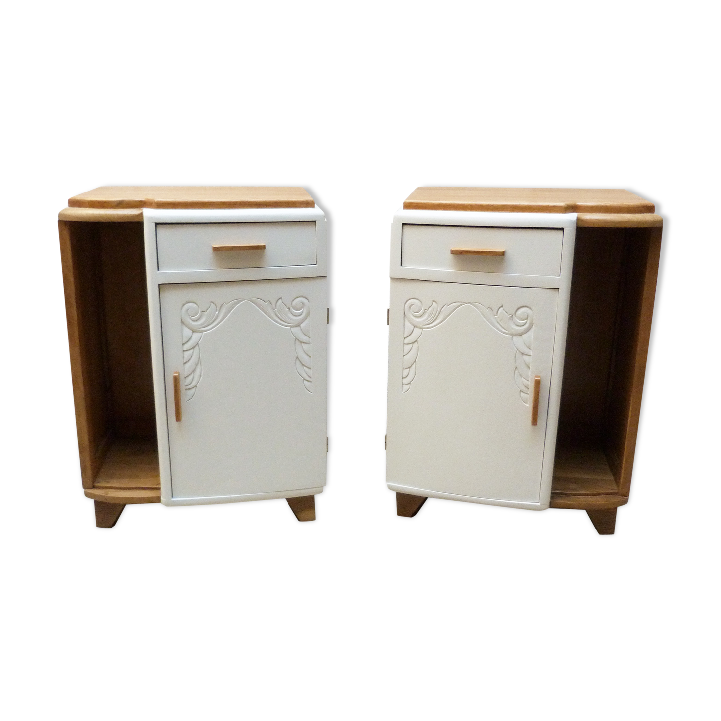 Pair white art deco bedsides