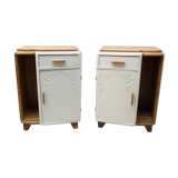 Pair white art deco bedsides