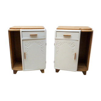 Pair white art deco bedsides