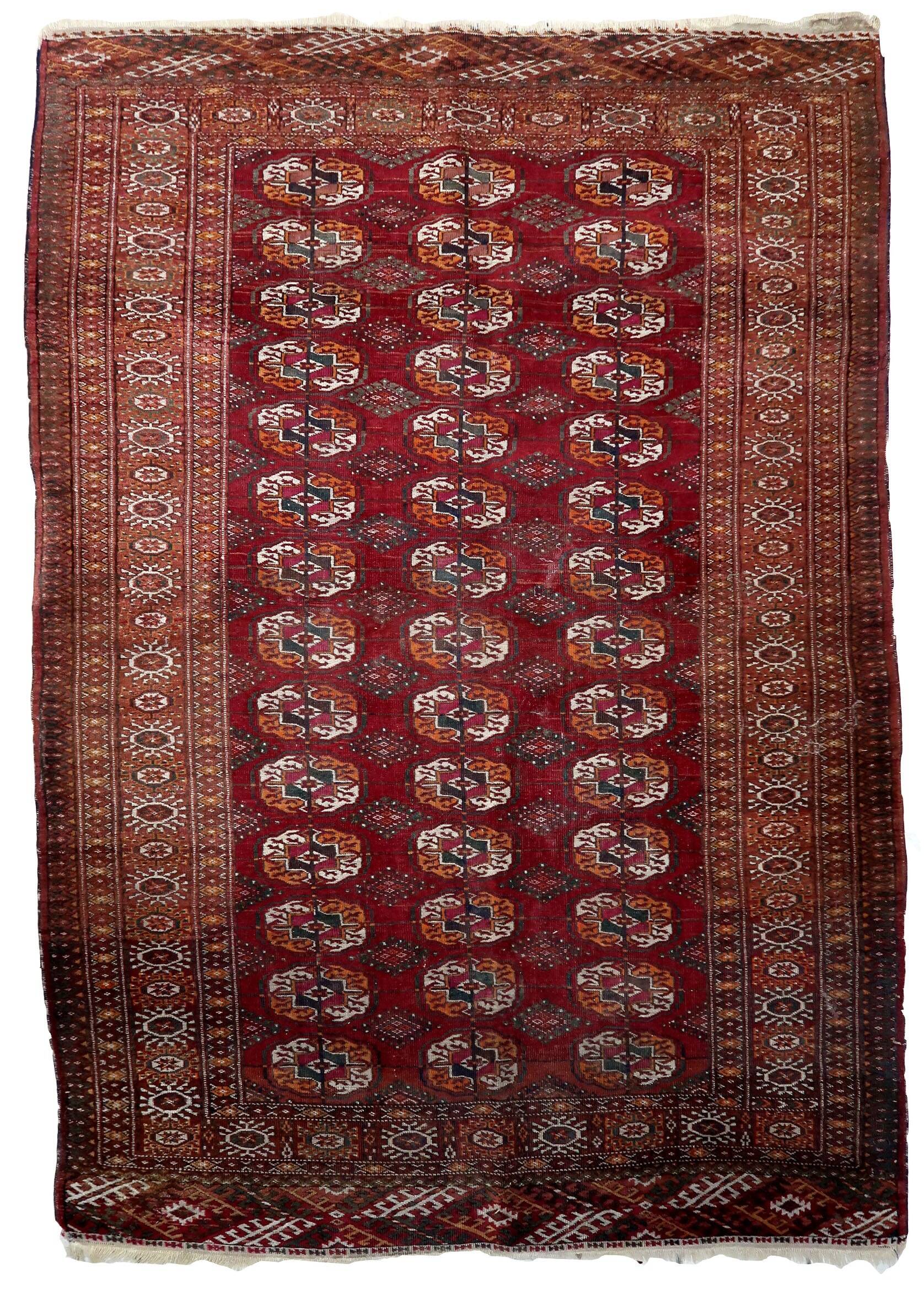 Tapis vintage ouzbek Boukhara fait main 128 cm x 183 cm années 1920