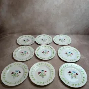 Set of 9 flat plates in ironstone Digoin Sarreguemines – Poupette model – Vintage