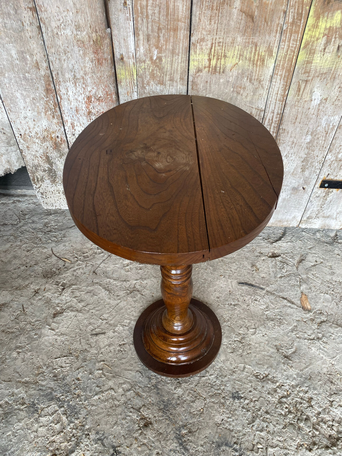 Table Appoint Guéridon Oval Ancien Bois Tourné Vintage #E327