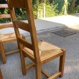 4 chaises à manger bois massif chêne paillées type ferme