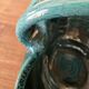 Vintage ceramic basket Accolay turquoise Signed Bull's Head X.C
