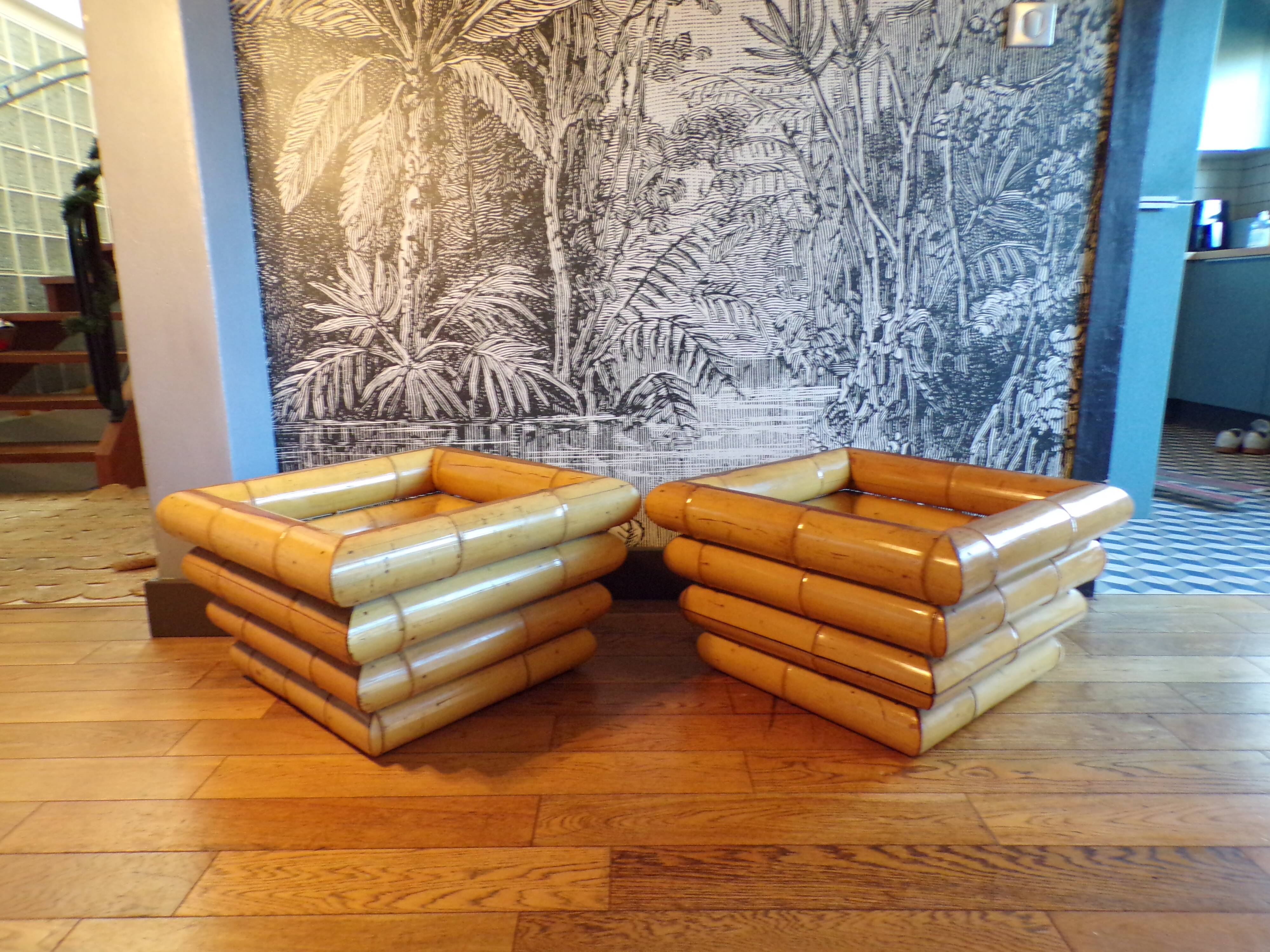 Pair of Italian bamboo planters 1950