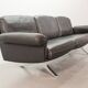 De Sede Black Leather Strap Stitched Three-Seat Sofa DS31. Switzerland, 60s