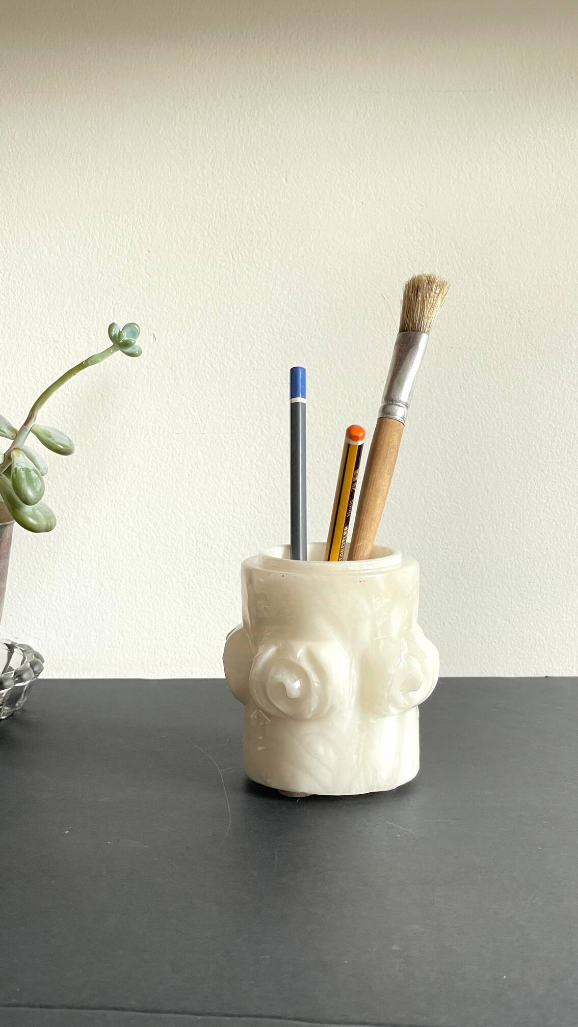 Vintage alabaster stone pencil pot