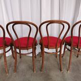 Set of 6 Vintage Bentwood Dining Chairs Set: 1970s , Red Uphols