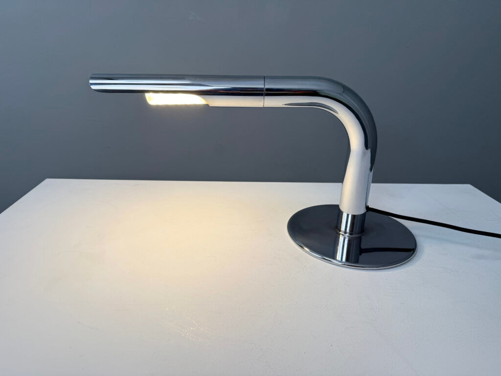 Large table lamp “Gulp,” chrome-plated, by Ingo Maurer for Design M, Germany, 1960s