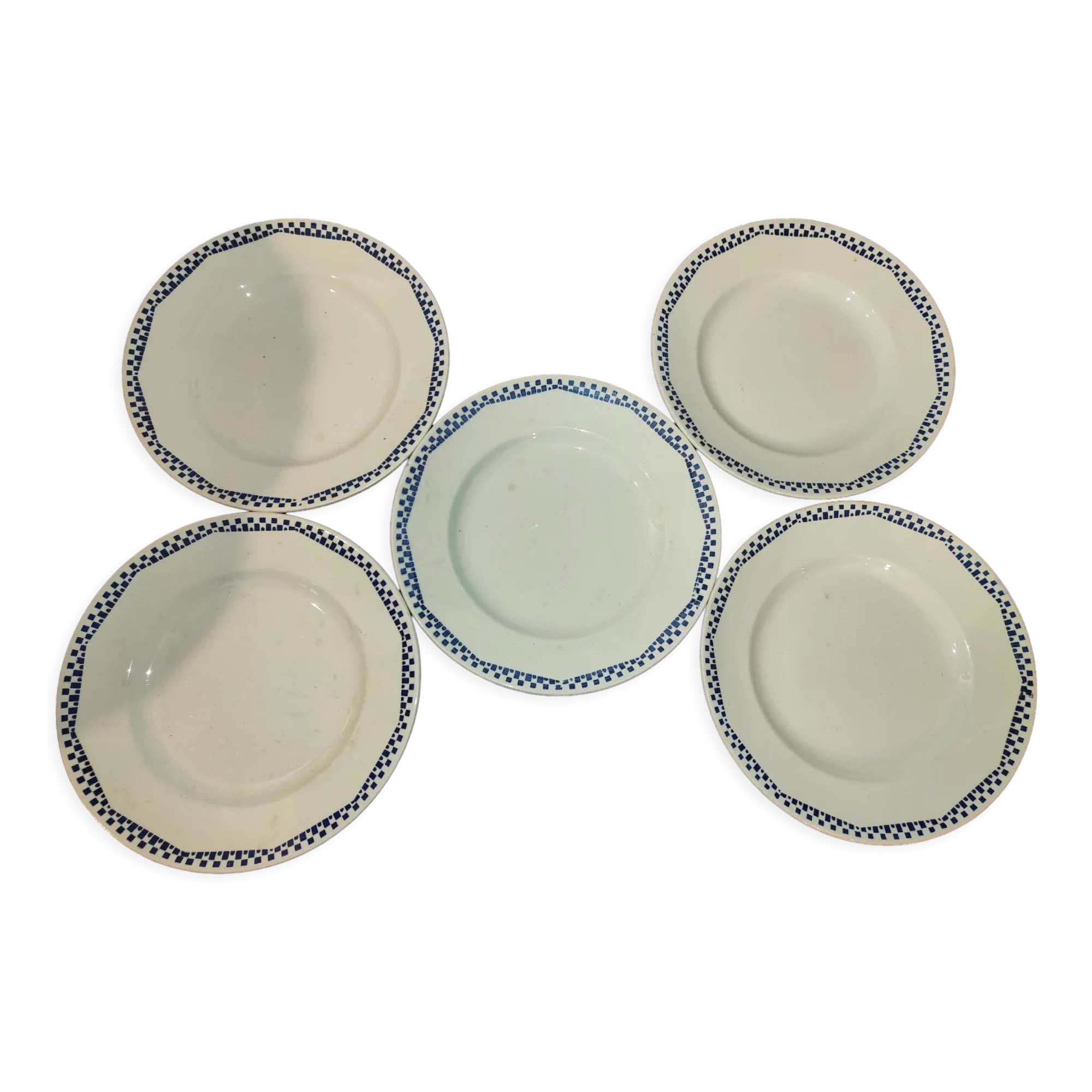 5 flat plates Moulin des loups and Hamage Orchies France blue 50s