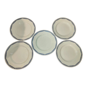 5 assiettes plates Moulin - bleu