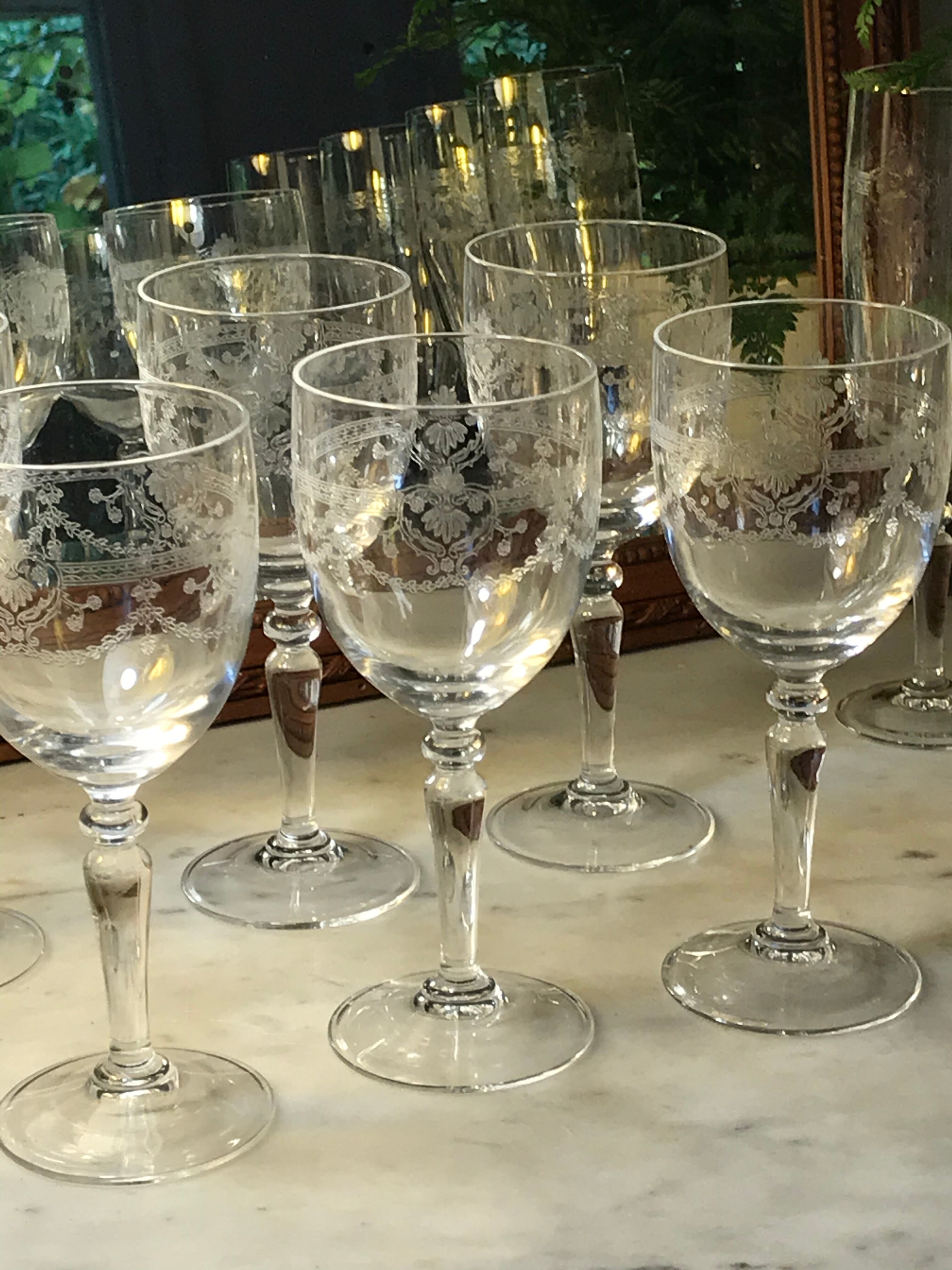 Six crystal wine glasses