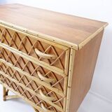 Vintage Bamboo Rattan Wicker Cane Chest Of 4 Drawers