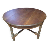 Table basse ronde en ormeau avec pieds torsadés - début XXè