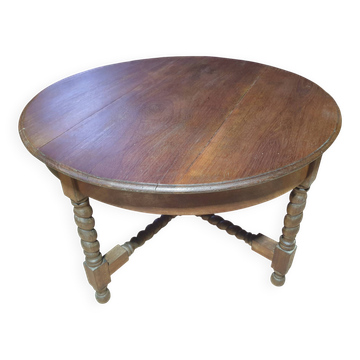 Table basse ronde en ormeau avec pieds torsadés - début XXè