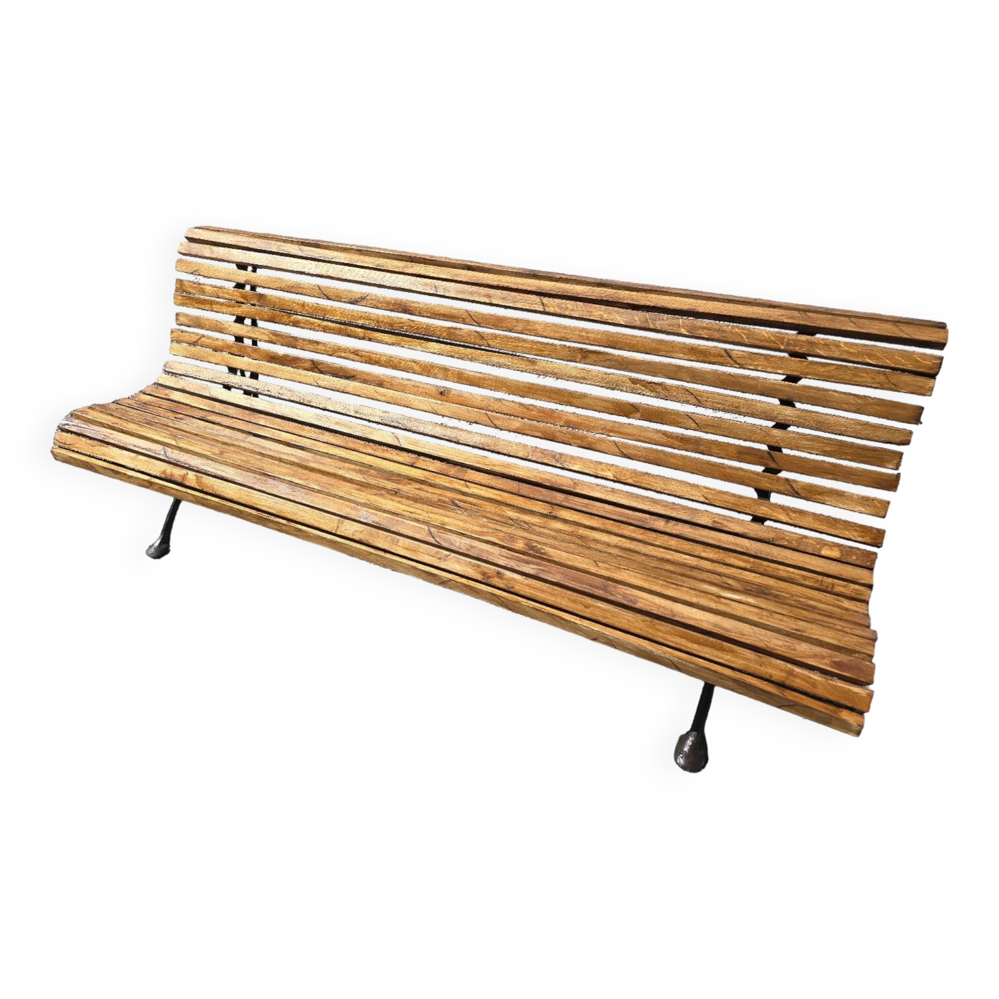 Wooden garden bench with cast iron base