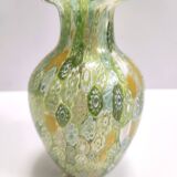 Millefiori Green Murano Glass Vase with Murrines and Gold Leaf, Italy