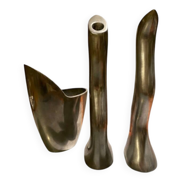 Solid aluminium set Anna Efverlund – 2 candle holders and 1 vase