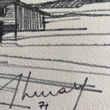 Painting "mill in harlingen" (netherlands) jean-francois devaliere (1926-2021)