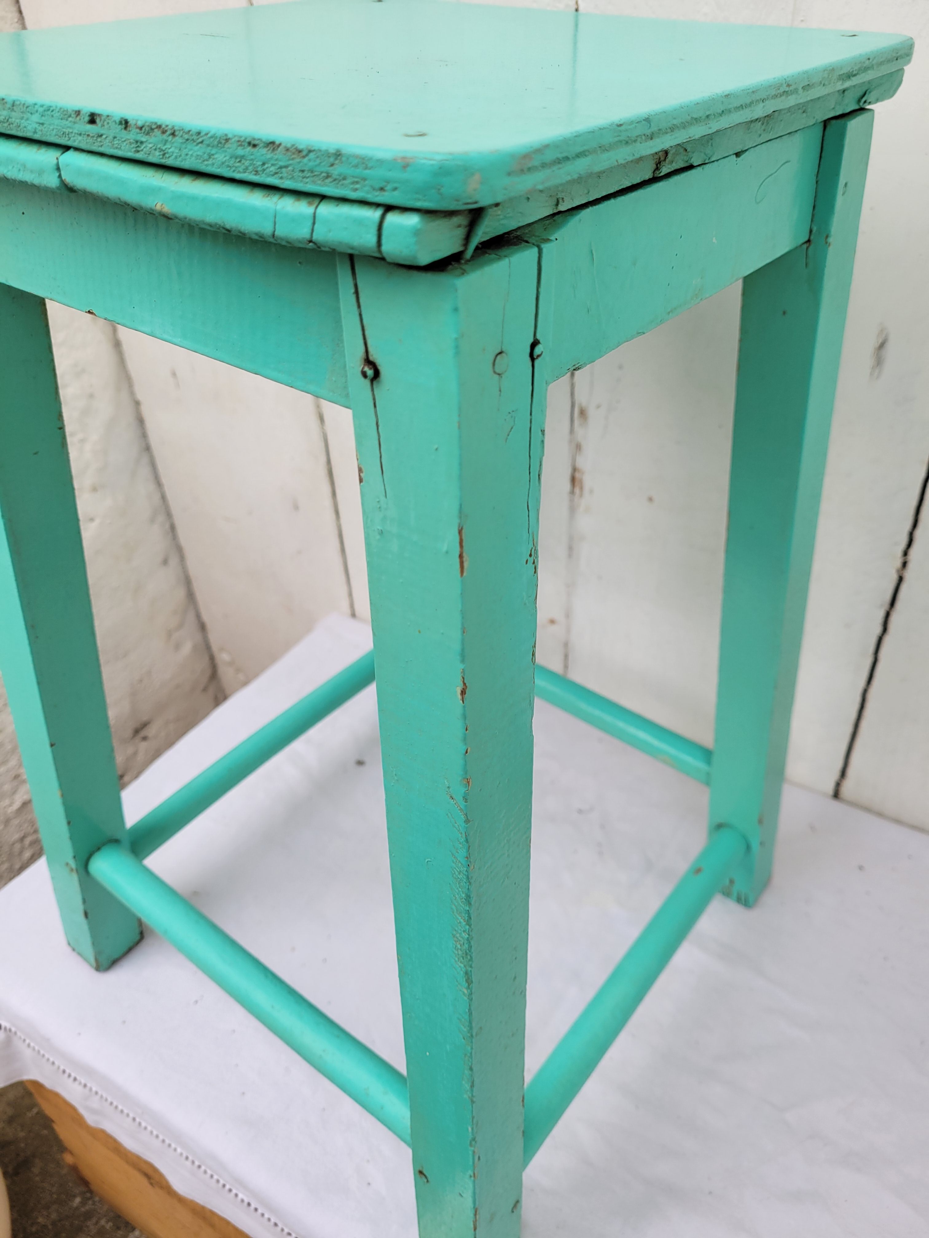 Blue wooden stool