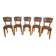 5 chaises années 1960 type scandinave bois et skaï marron fabrication artisanale française Raincy