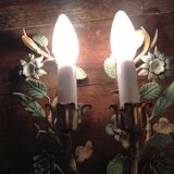 Painted metal flower sconces, vintage, 50s