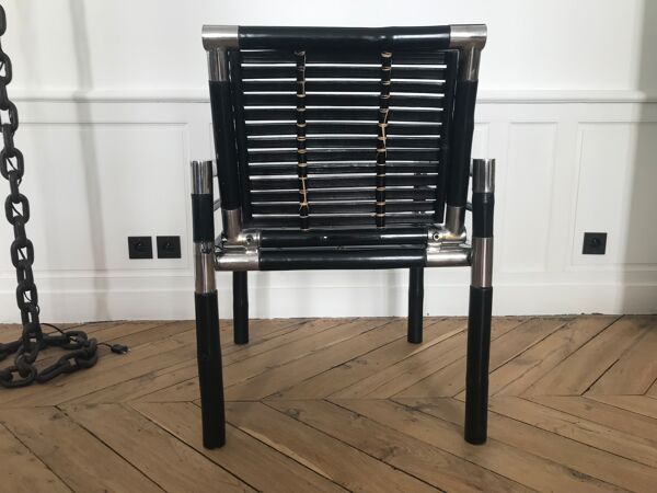 Paire de fauteuils bambou et chrome, 1970’s