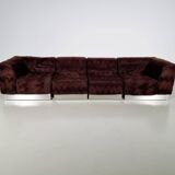 Vintage Italian chrome sectional sofa with faux fur, 1970s.
