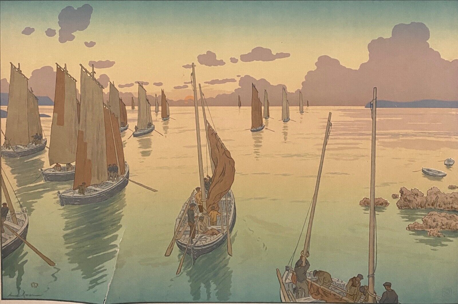 Lithograph by Henri Rivière The Sunset