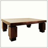 Grande table basse en bois et travertin