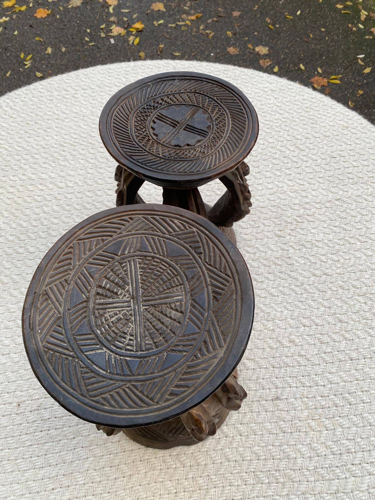 2 Dogon samba stools carved from solid wood