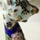 Chinese cat figurine in bronze / brass enamel cloisonné. floral motifs, gold inclusions